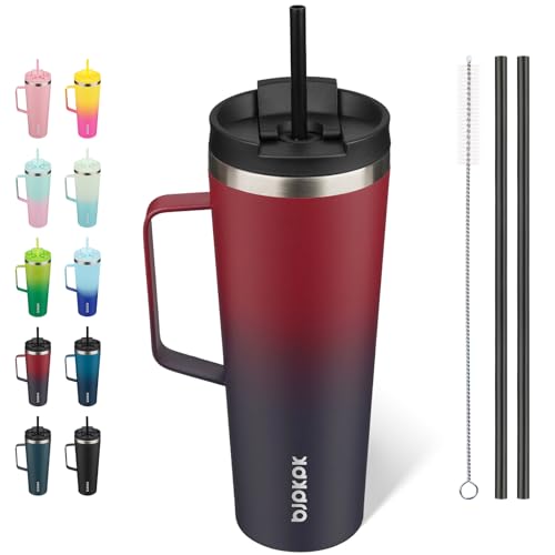 BJPKPK 26oz Insulated Tumbler with Handle, Lid & Straw, Stainless Steel | Double Wall Vacuum Insulated Coffee Travel Mug - Keeps Cold & Hot, BPA Free, Cupholder Fit for Office, Gym & Travel - color: Charming Red, size: 26 Ounces