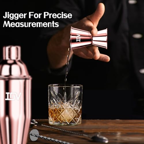 IOV Cocktail Shaker Bar Set, 24oz Martini Shaker with Built-In Strainer, Bar Tool Kit with Recipes Booklet, Professional Stainless Steel Large Bartender Drink Shaker Margarita alcohol Mixer- Rose Gold - color: 3 Pcs - Rose Gold
