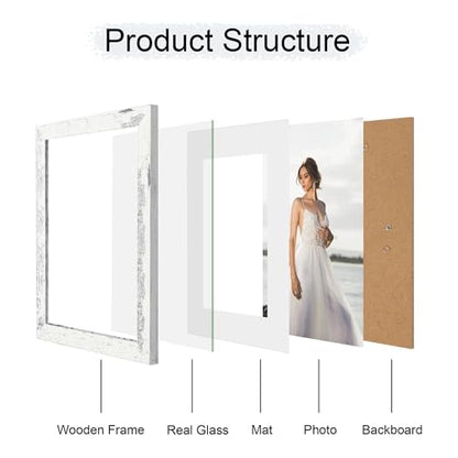 iRahmen 10x12 Picture Frame with Mat 8x10 - High Definition Real Glass Wooden Photo Frames for Tabletop Display and Wall Mounting (Distressed White, Set of 4) - color: Distressed White, size: 10X12