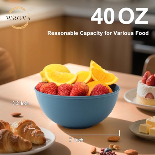 Wheat Straw Bowls for Kitchen, Blue Bowls Set of 6, 40oz Salad Bowls | Anti-Scald Thick Soup Bowls, Dishwasher and Microwave Safe Bowls, Unbreakable Salad Serving Bowls, Easy to Clean - color: Blue, size: 40oz