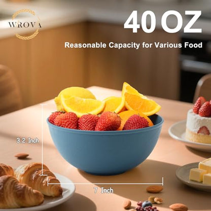Wheat Straw Bowls for Kitchen, Blue Bowls Set of 6, 40oz Salad Bowls | Anti-Scald Thick Soup Bowls, Dishwasher and Microwave Safe Bowls, Unbreakable Salad Serving Bowls, Easy to Clean - color: Blue, size: 40oz