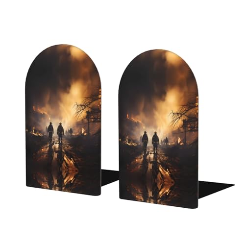 Firefighters Fighting Fires Wooden Bookends - Office Book Storage Rack, Non-Slip, Suitable for Study Room, Classroom and Library