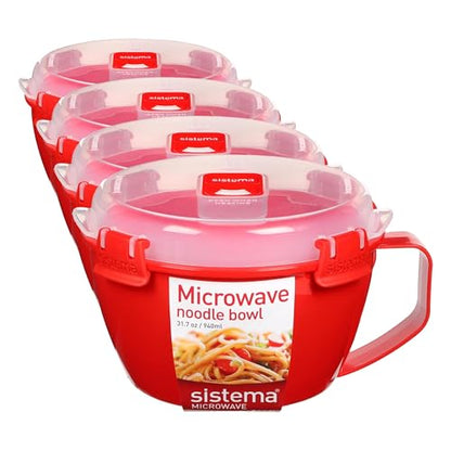 Sistema Microwaveable 940mL Noodle Bowl, Round Microwave Container with Lid & Steam-Release Vent, Cooks Pasta, Soup, Stew & More, Dishwasher-& Freezer-Safe, BPA-Free (Pack of 4) - size: 1 Count (Pack of 4)