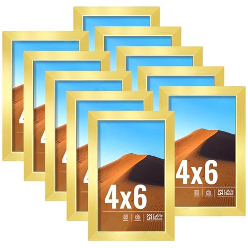4x6 Picture Frame Gold Set of 10, Display 4 x 6 Picture, Photo Frame Collage for Wall Gallery or Table Deco, Hanging or Tabletop Display - color: Gold, size: 4x6