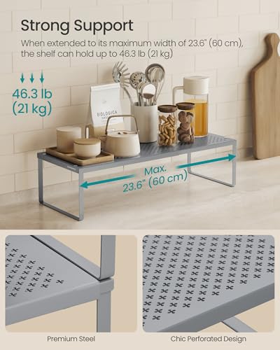 SONGMICS Spice Racks Expandable Kitchen Countertop Shelves, Metal | Set of 2 small cupboard organizers, space-saving tabletop shelves, Silver, UKCS402FG01 - color: Silver, size: Set of 2
