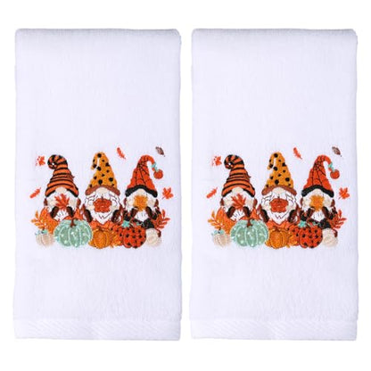 WovWeave 2 Pack Thanksgiving Gnomes Bathroom Hand Towels 100% Cotton Embroidery 14 x 29 in Gnome Bath Hand Towels Bathroom Set Decorations Fall Thanksgiving Dish Fingertip Cloth Holiday Kitchen Decor