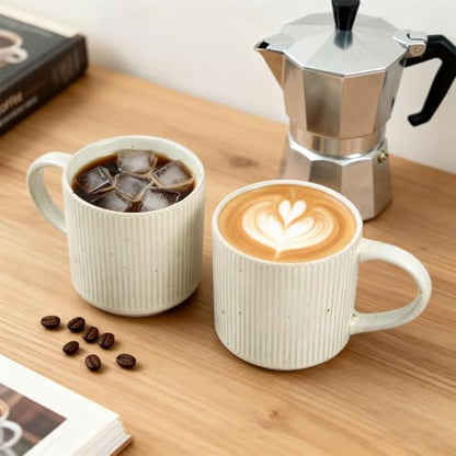 Coffee Mug Set for 4-12oz Ceramic Stoneware Mugs for Coffee, Tea, Cocoa, Microwave & Dishwasher Safe, Speckled White - color: Speckled White