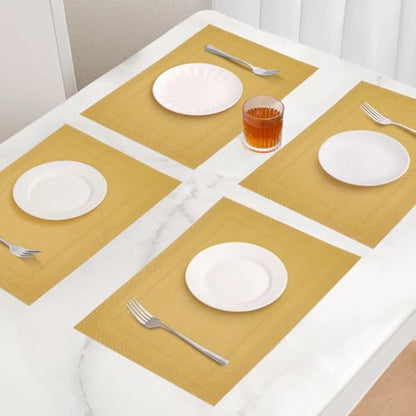 Placemats Set of 6, Heat Resistant Place Mats, Washable PVC Table Mats, Woven Vinyl Placemats, Non-Slip Stain Resistan Plastic Placemats for Table (Gold, 6) - color: Gold