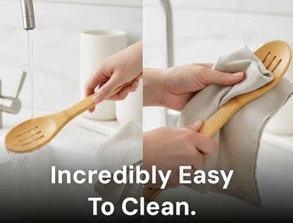 Bamboo Spoons for Cooking - Set of 8 Spoons with Holder - Wooden Cooking Spoons - Non-toxic & Organic Bamboo Cooking Utensils with Spoon Set & Spatula - Premium Kitchen Utensils - color: With Holder