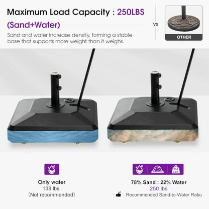 PURPLE LEAF HDML65 Patio Market Umbrella Stand Base with Wheels and Handle 250 lbs Heavy Duty HDPE Outdoor Table Umbrella Base with Sand/Water Fits 1.89"-2.3" Poles for Outdoor Market Table Umbrellas - size: Extra Heavy-Duty with Handle