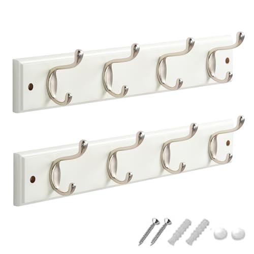 GlazieVault Coat Hooks Wall Mounted - MDF Board Nickel Hook Coat Rack(2 Pack) - Heavy Duty White -Coat Hooks for Wall Clothes Hooks and Wall Hooks - style: White MDF Nickel