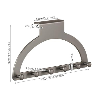 DYRABREST Over Door Hook Rack No Drill Heavy Duty 6 Hook Hanger | for Coats Towels Bags Bedroom Bathroom Kitchen Entryway Storage Carbon Steel Black 16.61 x 7.68 in