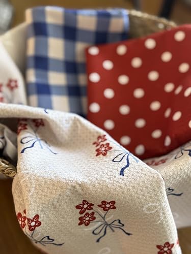 Kitchen Towels, Dish Towels for Kitchen, 3 Pc Kitchen Towel Set | Microfiber Waffle Towels, 16 x 26 inches, with Hanging Loops, Reusable Tea Towels, Cute Kitchen Towels - 3 Pack - color: Red/White/Blue