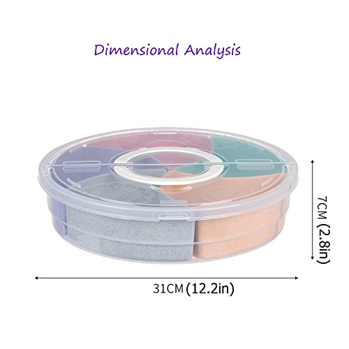 Circle Fruit Tray Separable Snacks Bowl Nut Food Candy Picnic Salad Storage Containers Plastic Platter Divided Serving Tray Portable 5 Compartments with Lid