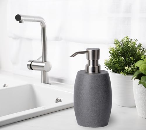 Clasin Home Sandstone Textured Resin Soap Dispenser with Metallic Pump and Waterproof Bottle Labels for Bathroom Kitchen Dish Hand Wash Shower Lotion Shampoo, 12 Oz, Gray - color: Dark Gray