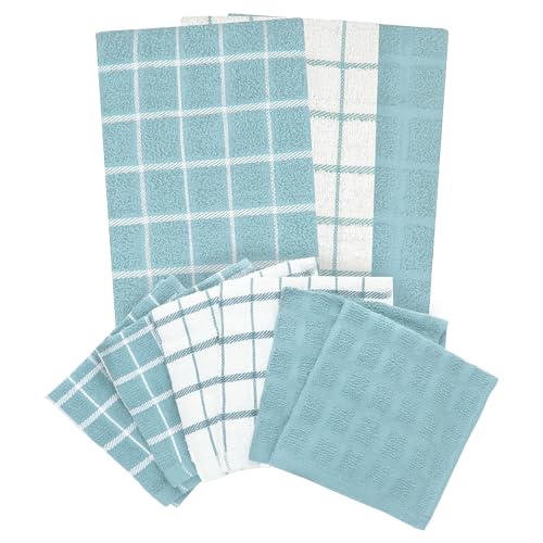Ritz Premium 3-Pack Kitchen Towel & 6-Pack Dish Cloth Set - Highly Absorbent, Super Soft, Long-Lasting, 100% Cotton Terry Drying Cleaning Cloths, Dew - color: Dew, size: 9-Pack Bundle
