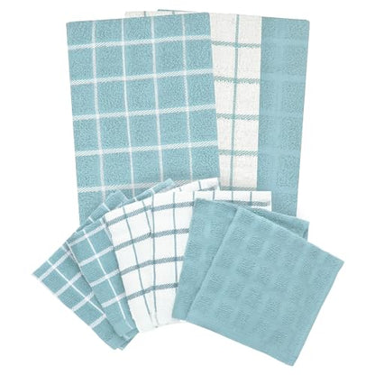 Ritz Premium 3-Pack Kitchen Towel & 6-Pack Dish Cloth Set - Highly Absorbent, Super Soft, Long-Lasting, 100% Cotton Terry Drying Cleaning Cloths, Dew - color: Dew, size: 9-Pack Bundle