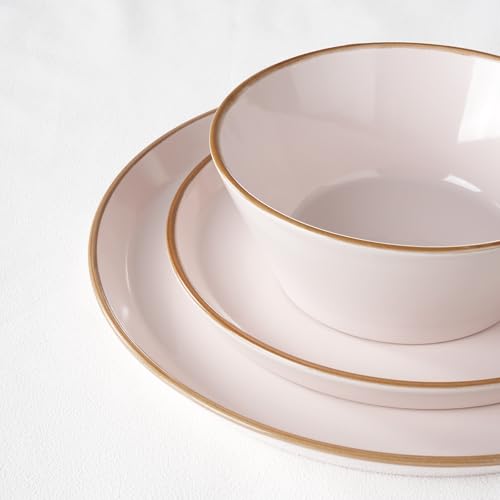 Famiware Saturn Dinnerware Sets, Ceramic Dishes for 4, Rimmed Plates, Bowls | Light Pink, 12-Piece Microwave and Dishwasher Safe Stoneware, Chip & Scratch Resistant, Modern Rustic Tableware, Everyday Use - color: Light Pink, size: 12