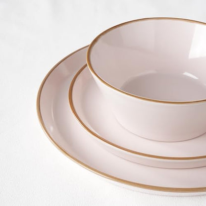 Famiware Saturn Dinnerware Sets, Ceramic Dishes for 4, Rimmed Plates, Bowls | Light Pink, 12-Piece Microwave and Dishwasher Safe Stoneware, Chip & Scratch Resistant, Modern Rustic Tableware, Everyday Use - color: Light Pink, size: 12