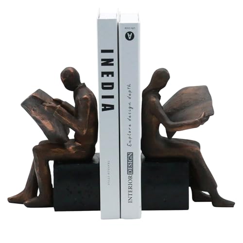 Lukitas Copper Newspaper Heavy Duty Decorative Bookends Non-Slip, Resin 8'' | Elegant Home Office Desk Decor, Luxurious Ornamental Book Stopper - color: Readers