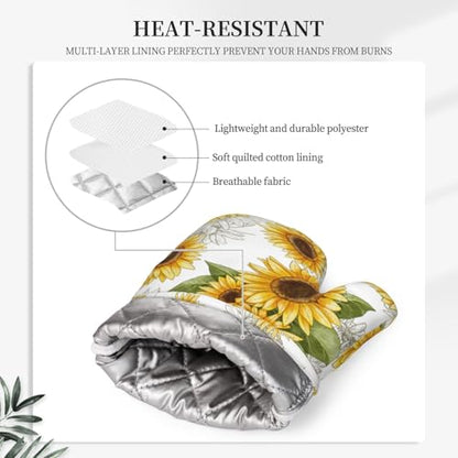Yellow Sunflower Oven Mitts Pot Holders Set Silicone Heat Resistant Sunflowers Oven Mitts and Hot Pads Yellow Flowers Potholders Non-Slip Oven Gloves for Cooking Baking Grilling BBQ - color: Yellow