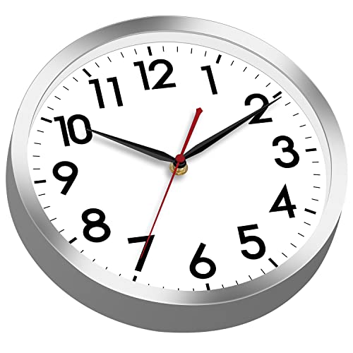 AKCISOT 12 Inch Wall Clock, Silent Battery Operated Analog Clock, Silver | Office | Kitchen | Living Room | Classroom | Easy-to-read Numbers - color: B_silver, size: 12 Inch