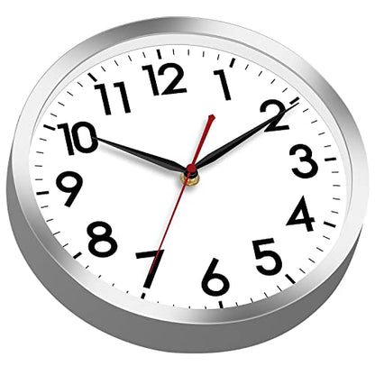 AKCISOT 10 Inch Wall Clock, Silent Battery Operated Analog Clock, Silver | Classroom | Kitchen | Office | Easy to Read Numbers | Garage - color: B_silver, size: 10 Inch