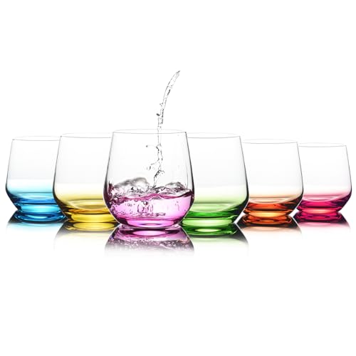 Stemless Wine Glasses Set of 6 - Hand Blown Colored Short Wine Tumblers - 15 oz Elegant Sparkling Wine Glass - Unique Gift for Birthday,Wedding, Father’s Day | Elegant Sparkling Wine Glass Set, Unique Gift Home Bar,Hoildays,Parties,Christmas - size: 6 Cou