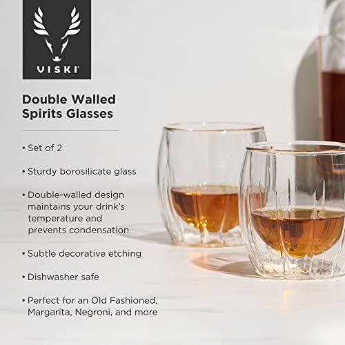 Viski Double-Walled Spirits Glasses, Insulated Liquor Tumblers with Cut Crystal Design, Dishwasher Safe 8.5 Oz, Clear, Set of 2 - style: Double-Walled Spirits Glasses