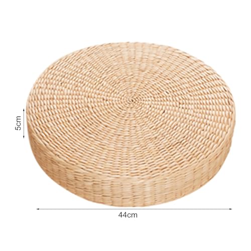 Tatami Floor Pillow Sitting Cushion Bigger Size - Round Hand Woven Seat Cushion,Japanese Style Breathable Padded Knitted Straw Meditation Cushions for Zen, Yoga Practice or Room Floor (45cm) - size: 45cm