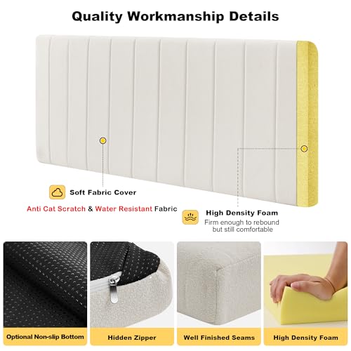 Custom Bay Window Sill Seat Cushion Plump Textured Line Customized Bench Seating Foam Cushions for Indoor Furniture, Mudroom, Reading Nook, Kitchen Dining Room, Anti-Cat, Splash-Proof, Non Slip Bottom