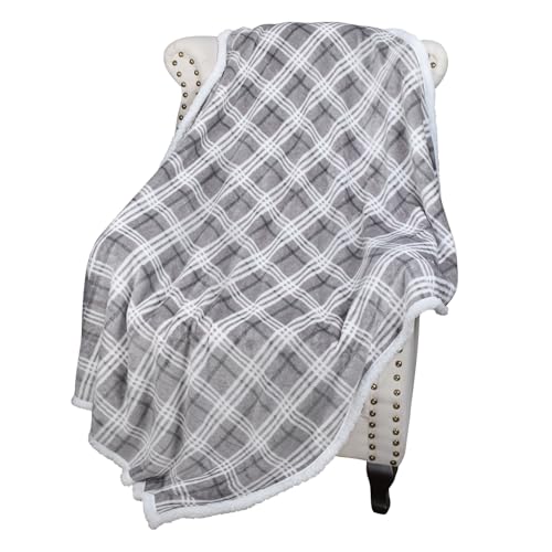 Catalonia Plaid Sherpa Throw Blanket, Holiday Throws for Couch Sofa Cabin Decro, Christmas Valentine's Day Gift, Buffalo Grey - color: Plaid Grey