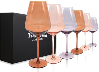 Brown Wine Glasses Set of 6, 19.5oz Amber Wine Glasses, Hand-Blown | Premium Lead-Free Crystal, Large Venus Wine Glasses with Long Stem, Ideal Gift for Fall, Autumn, Daily Use, Special Occasions - color: 19.5oz amber wine glasses