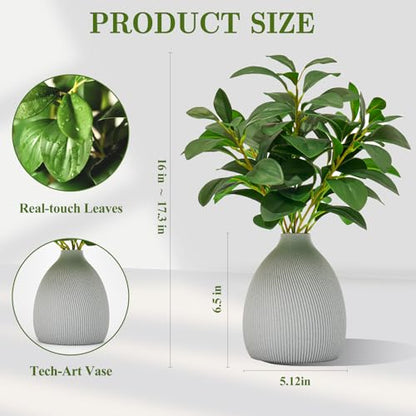 Cikuco 16.5" Artificial Eucalyptus Stems Potted Plant Faux Desk Plants,Real-Touch Greenery Stems with Vase, Fake Potted Plant for Farmhouse Home Office Decor