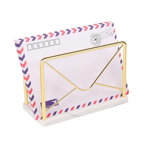 Modern Mail Holder for Home Office, Metal Letter Organizer Sorter for Desk, Cutout Mail Envelope Design, Bill Filling Paper Document Rack, Envelope Storage Rack with Marble Base (Gold) - color: Gold