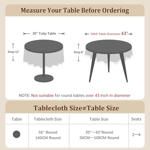 Laolitou Waterproof Tablecloths Rustic Lattice Tablecloth Cotton Linen Coffee Table Cloths for Kitchen Dining,Party,Holiday,Christmas,Buffet, Round, 55", 2-4 Seats - color: Coffee Plaids, size: 55" (Round)