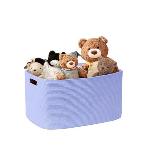 45L Small Woven Laundry Basket Hamper with Handles, Blue Purple | collapsible wicker hamper, storage for dirty clothes, toys, blankets, gifts, living room, bedroom, bathroom, 18"x14"x11" - color: Blue Purple, size: 45L