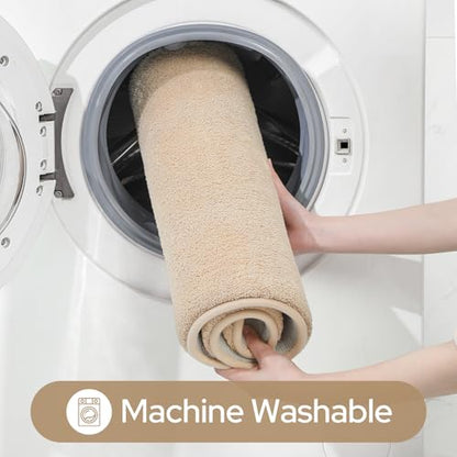 HOMEIDEAS Upgraded Bathroom Rugs Set 3 Piece, Ultra Soft Memory Foam Bath Mats, Super Absorbent Non Slip Washable U-Shaped Toilet Bath Rug (Beige, 17"x24"+20"x32"+U-Shaped 20"x24") - color: Beige