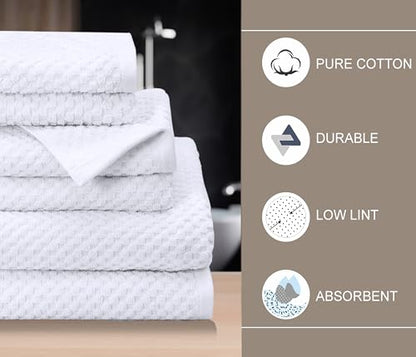 COTTON CRAFT Euro Spa Waffle Weave 6 Piece Towel Set - 100% Cotton - White | 2 Oversized Luxurious Large Bath Towels, 2 Hand Towels, 2 Washcloths - Soft Plush Super Absorbent Low Lint Quick Dry - color: White, size: 6 Piece Towel Set