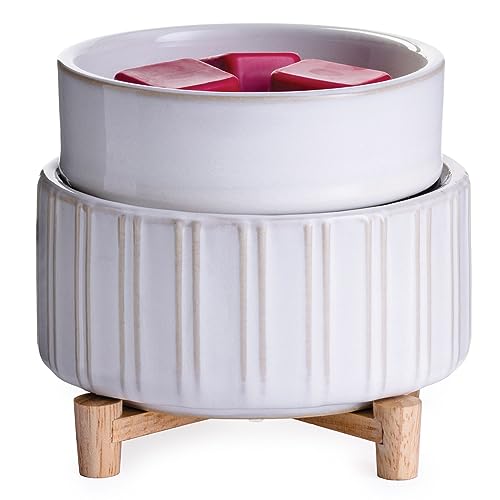 Candle Warmers ETC 2-in-1 Candle and Fragrance Warmer for Warming Scented Candles or Wax Melts and Tarts with to Freshen Room, Ceramic and Wood - style: Ceramic and Wood
