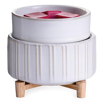 Candle Warmers ETC 2-in-1 Candle and Fragrance Warmer for Warming Scented Candles or Wax Melts and Tarts with to Freshen Room, Ceramic and Wood - style: Ceramic and Wood