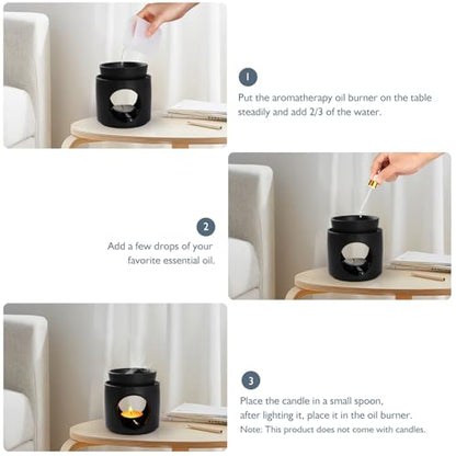WD&CD Wax Melt Ceramic Oil Burner Black, Aroma Diffuser Essential Oil Burner Aromatherapy Wax Burner with Tealight Holder, Home Bedroom Decor - color: Black