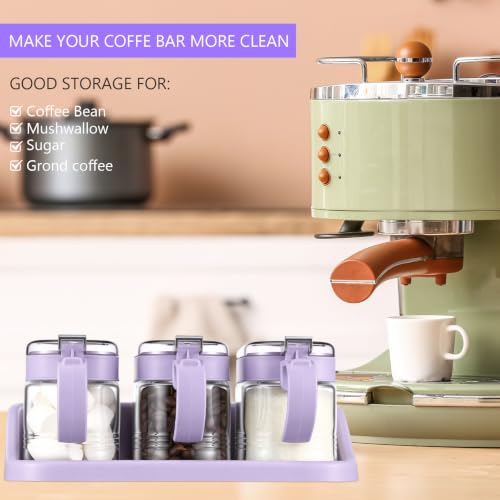 3 Pcs Sugar Coffee Container Set 16 oz Glass Condiment Jar Spice Container Coffee Station Organizer Set with Lable Stickers Scoop for Bean and Sugar Candy, Oats, Nuts (Purple) - color: Purple