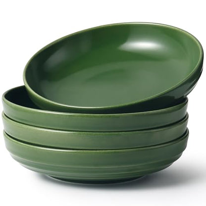 HAPPY KIT Stoneware 9'' Pasta Bowls 42oz Set of 4, Emerald Green - color: EmeraldGreen