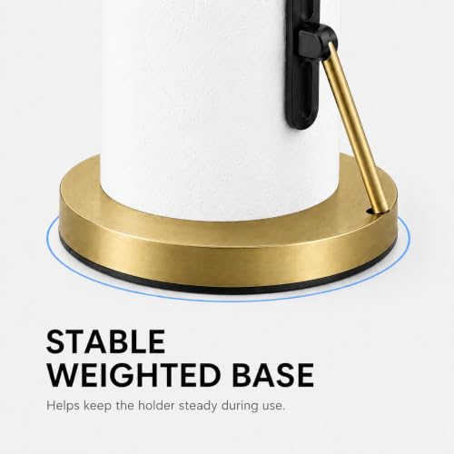 Paper Towel Holder with Spray Pump, All-in-One Countertop Paper Towel Stand with Refillable Bottle, One-Handed Tear Kitchen Roll Holder, Weighted Base, Brushed Stainless Steel (Gold) - color: Gold