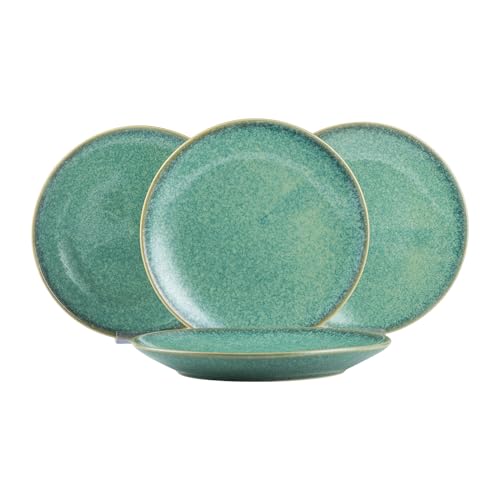 HENXFEN LEAD 10 Inch Dinner Plates Set, Porcelain Serving Dishes for Salad, Pasta, Dessert Microwave, Dishwasher Safe Plates Set of 4 - Reactive Green