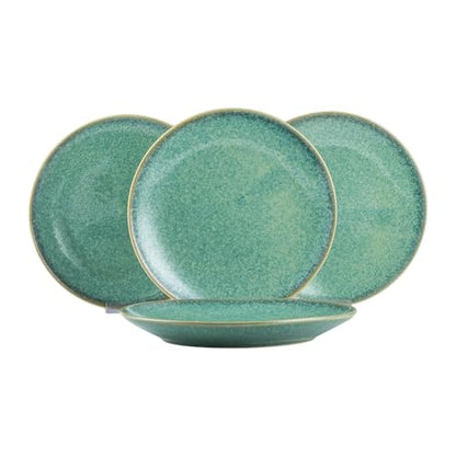 HENXFEN LEAD 10 Inch Dinner Plates Set, Porcelain Serving Dishes for Salad, Pasta, Dessert Microwave, Dishwasher Safe Plates Set of 4 - Reactive Green