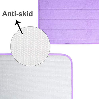 Memory Foam Bathroom Rugs 2 Piece Bath Mat Set Soft Non-Slip and Absorbent Microfiber Bath Rug and U-Shaped Toilet Mat 32"x20"+24"x 20", Purple