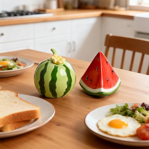 Ceramic Watermelon Shape Salt & Pepper Shakers Set, Hand-Painted Cactus Salt and Pepper Shakers, 2 PCS Set