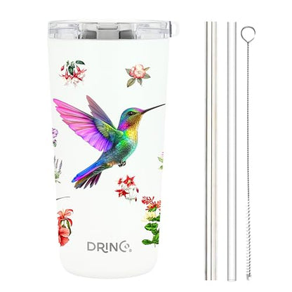 Drinco - 20 oz Stainless Steel Tumbler | Double Walled Vacuum Insulated Mug With Lid, 2 Straws, For Hot & Cold Drinks (20oz Hummingbird) - color: 20oz Hummingbird